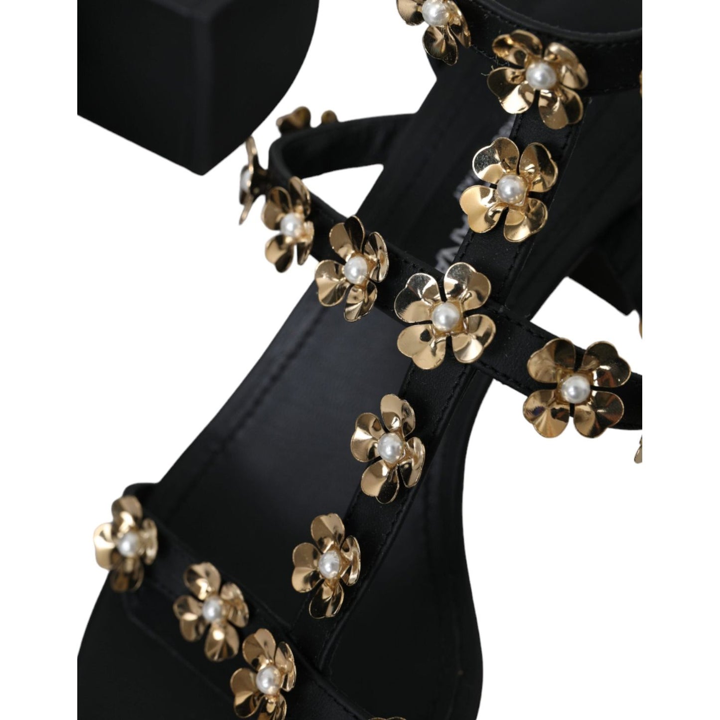 Dolce & Gabbana Black Leather Embellished Heel Sandal Shoes Dolce & Gabbana Black