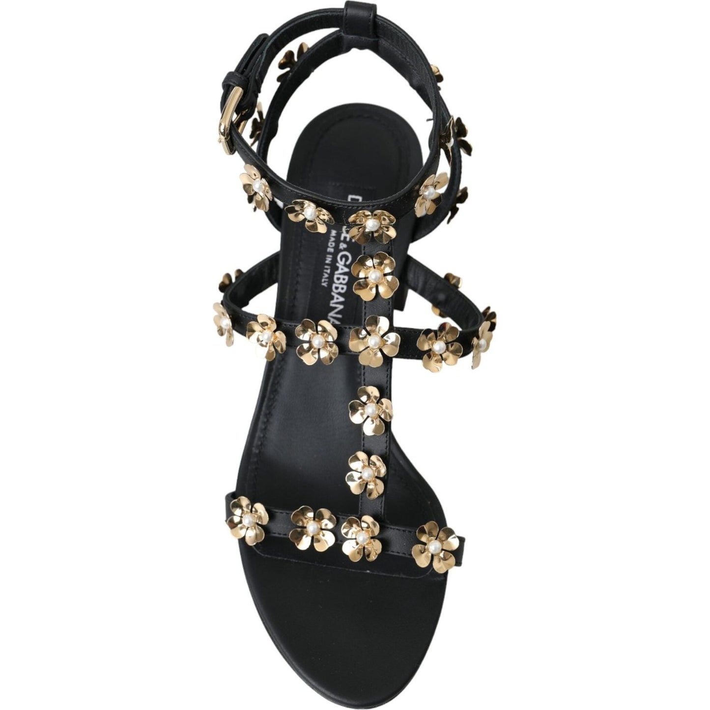 Dolce & Gabbana Black Leather Embellished Heel Sandal Shoes Dolce & Gabbana Dark Slate Gray