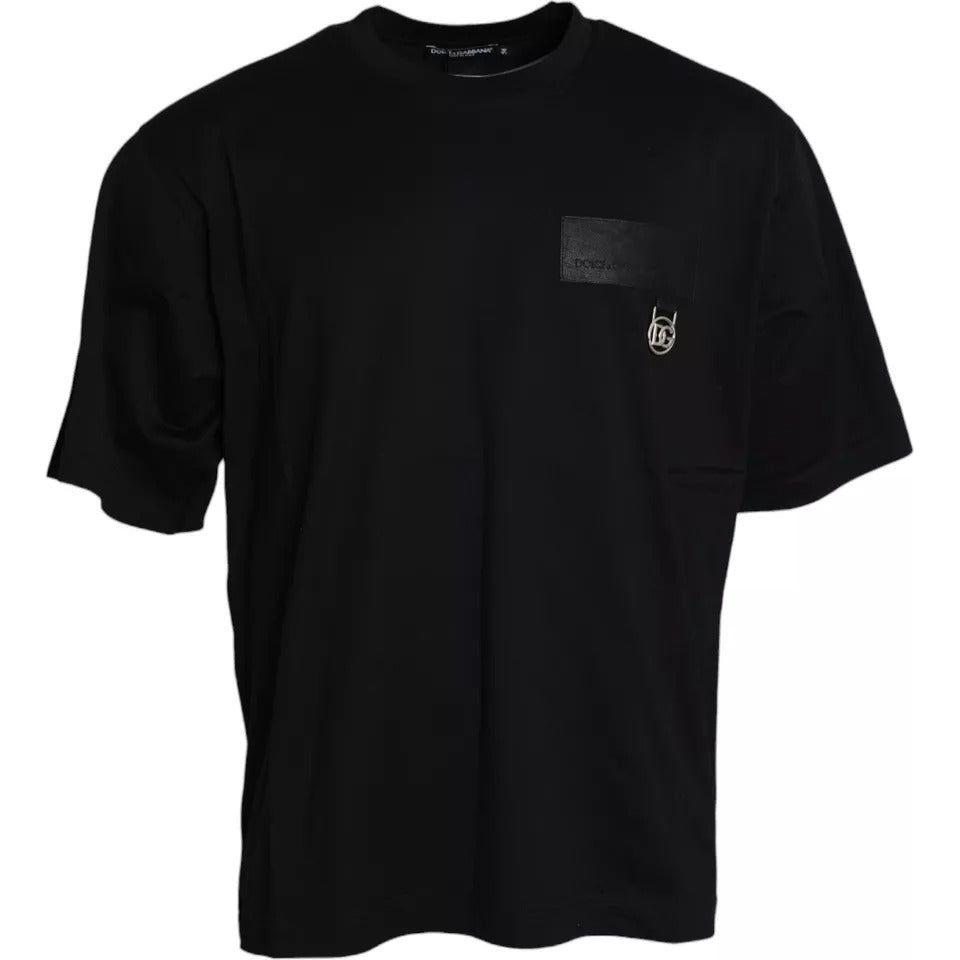 Dolce & Gabbana Black Logo Patch Cotton Crew Neck T-shirt Dolce & Gabbana Black