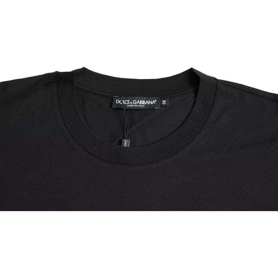 Dolce & Gabbana Black Logo Patch Cotton Crew Neck T-shirt Dolce & Gabbana Black