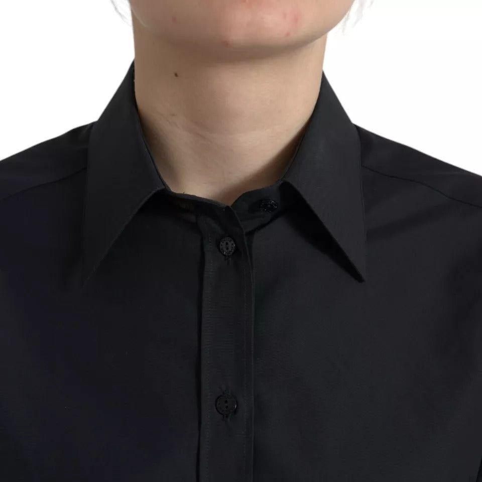 Dolce & Gabbana Black Cotton Collared Formal Dress Shirt Top Dolce & Gabbana Black
