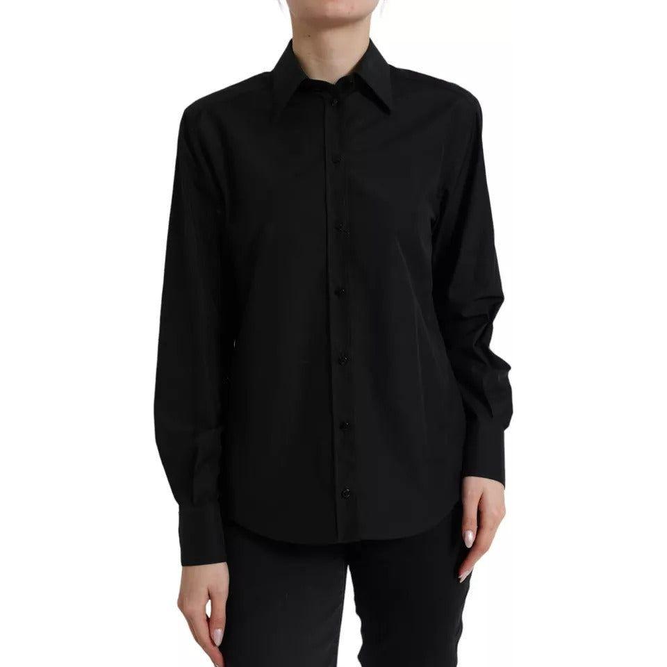 Dolce & Gabbana Black Cotton Collared Formal Dress Shirt Top Dolce & Gabbana Black