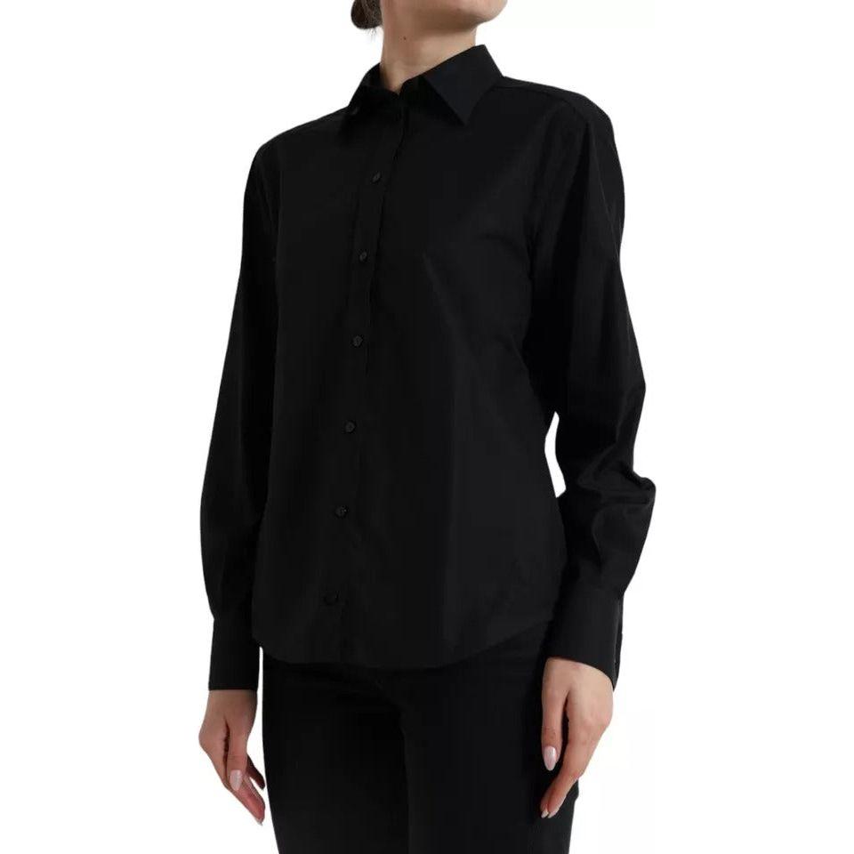 Dolce & Gabbana Black Cotton Collared Formal Dress Shirt Top Dolce & Gabbana Black