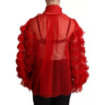 Dolce & Gabbana Red Silk Ascot Collar Ruffles Blouse Top TSH6765-38