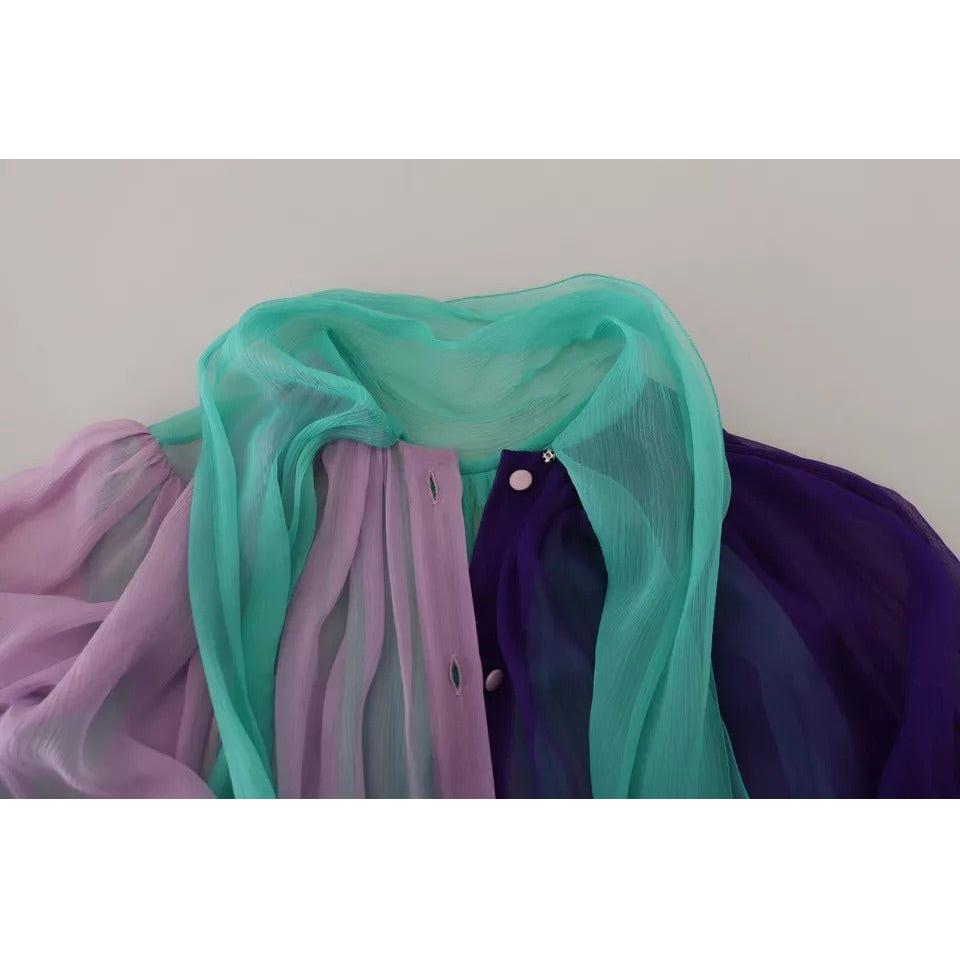 Dolce & Gabbana Multicolor Long Sleeves Ascot Collar Silk Top Dolce & Gabbana Dark Slate Gray