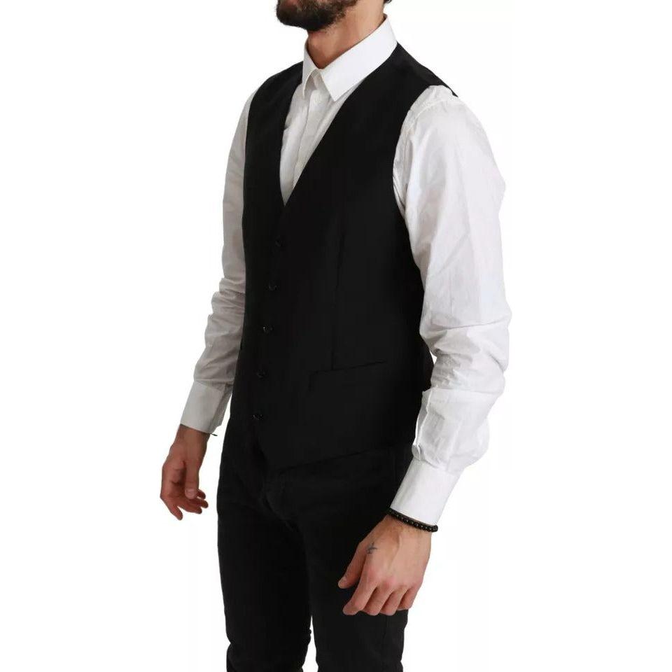 Dolce & Gabbana Black Stretch Waistcoat Formal Dress Wool Vest Dolce & Gabbana Light Gray
