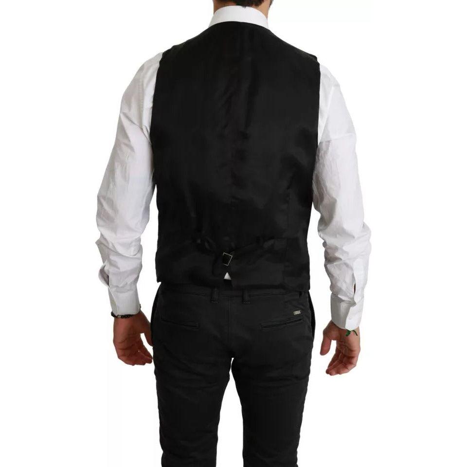 Dolce & Gabbana Black Stretch Waistcoat Formal Dress Wool Vest Dolce & Gabbana Light Gray