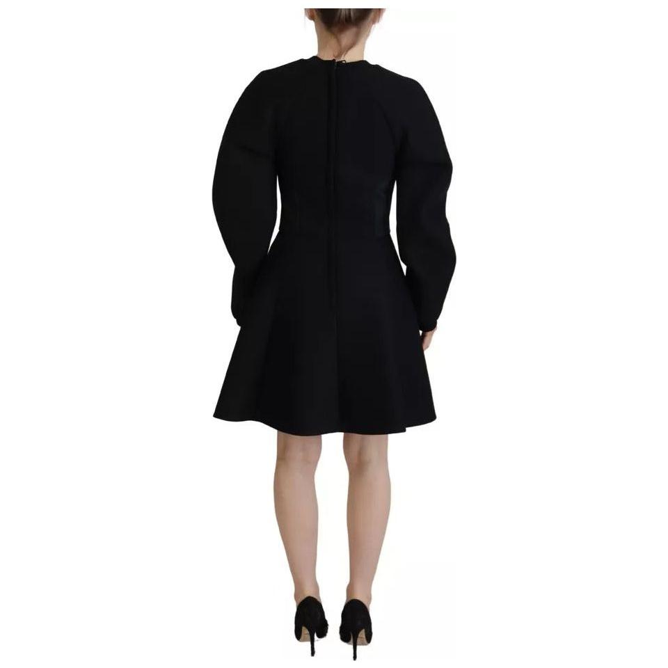 Dolce & Gabbana Black Long Sleeves A-line Mini Cotton Dress Dolce & Gabbana Dark Gray