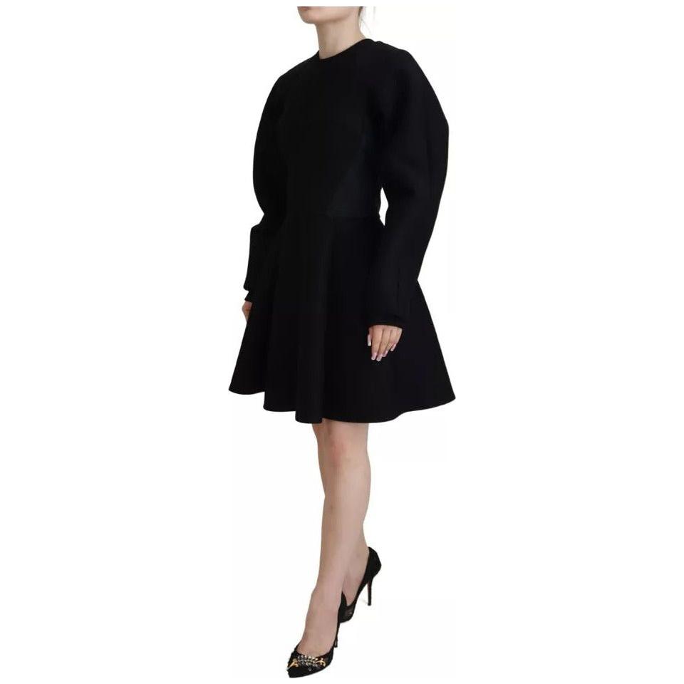 Dolce & Gabbana Black Long Sleeves A-line Mini Cotton Dress Dolce & Gabbana Tan