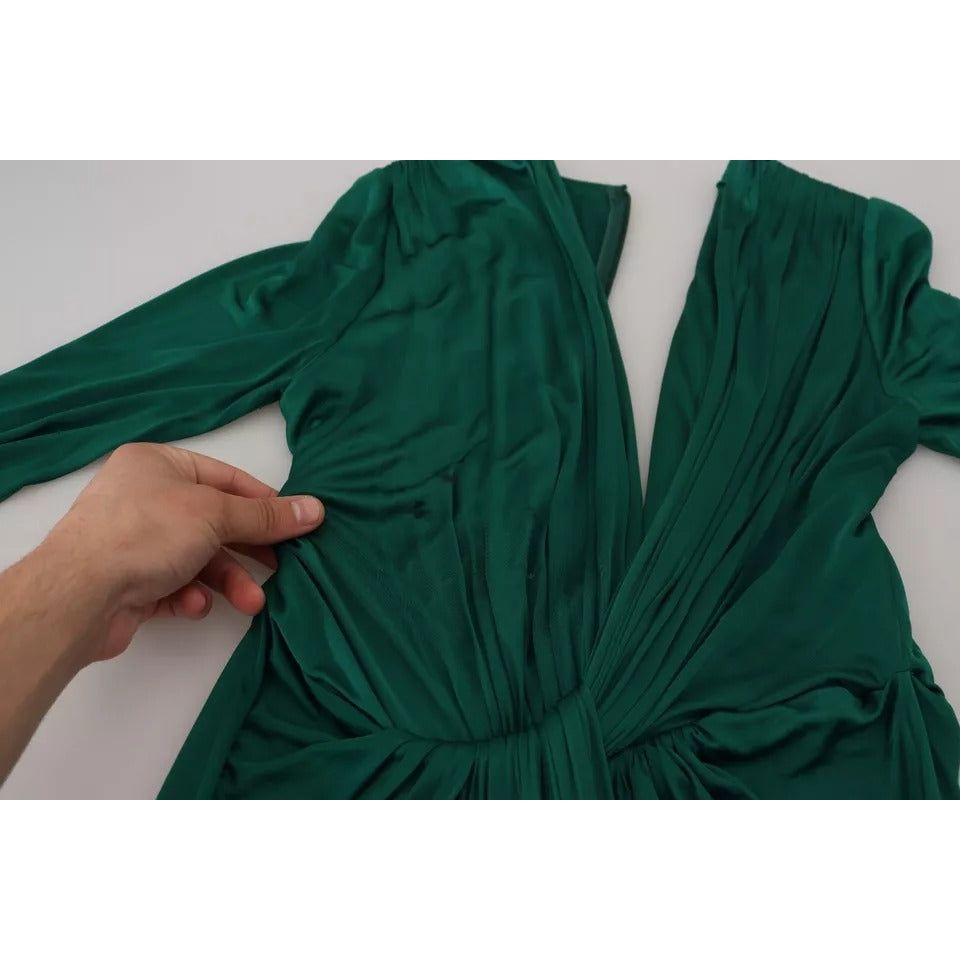 Dolce & Gabbana Dark Green Viscose Long Sleeve Midi Dress Dolce & Gabbana Dark Gray