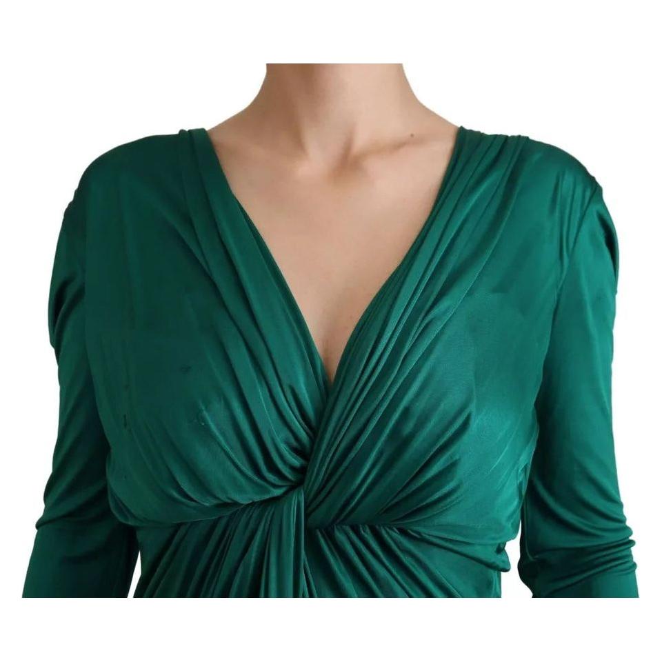 Dolce & Gabbana Dark Green Viscose Long Sleeve Midi Dress Dolce & Gabbana Dark Slate Gray