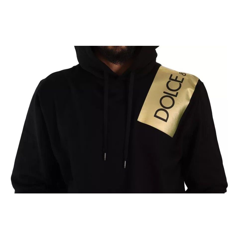 Dolce & Gabbana Black Gold Hooded Cotton Mens Pullover Sweater Dolce & Gabbana Black