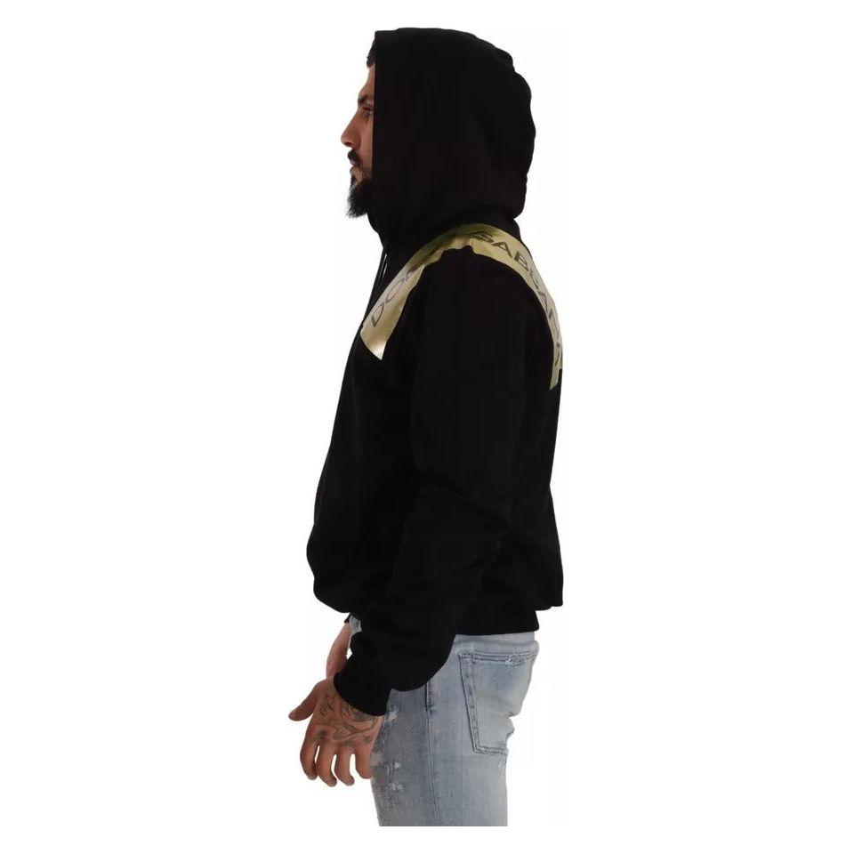 Dolce & Gabbana Black Gold Hooded Cotton Mens Pullover Sweater Dolce & Gabbana Black
