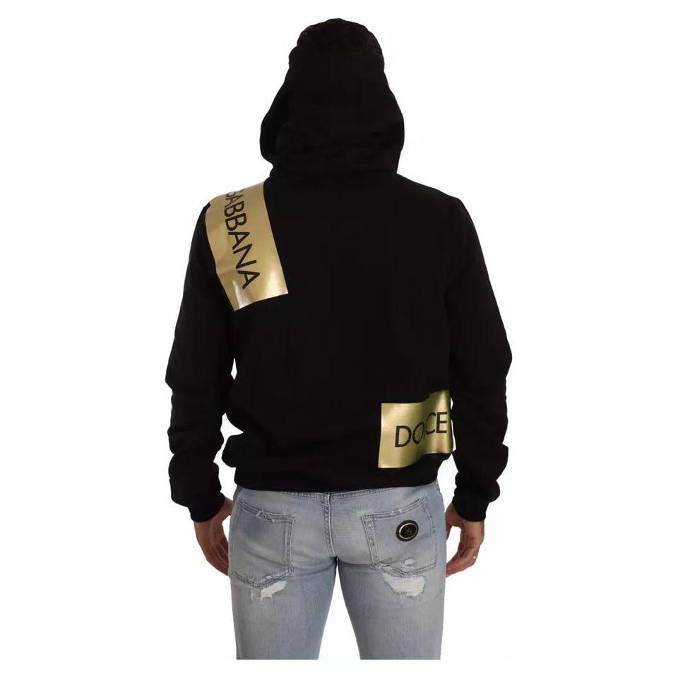 Dolce & Gabbana Black Gold Hooded Cotton Mens Pullover Sweater Dolce & Gabbana Dark Gray