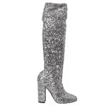 Dolce & Gabbana Silver Sequined High Boots Stretch Shoes LA10943-39