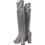 Dolce & Gabbana Silver Sequined High Boots Stretch Shoes LA10943-39