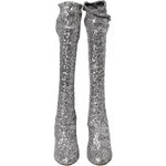 Dolce & Gabbana Silver Sequined High Boots Stretch Shoes LA10943-39