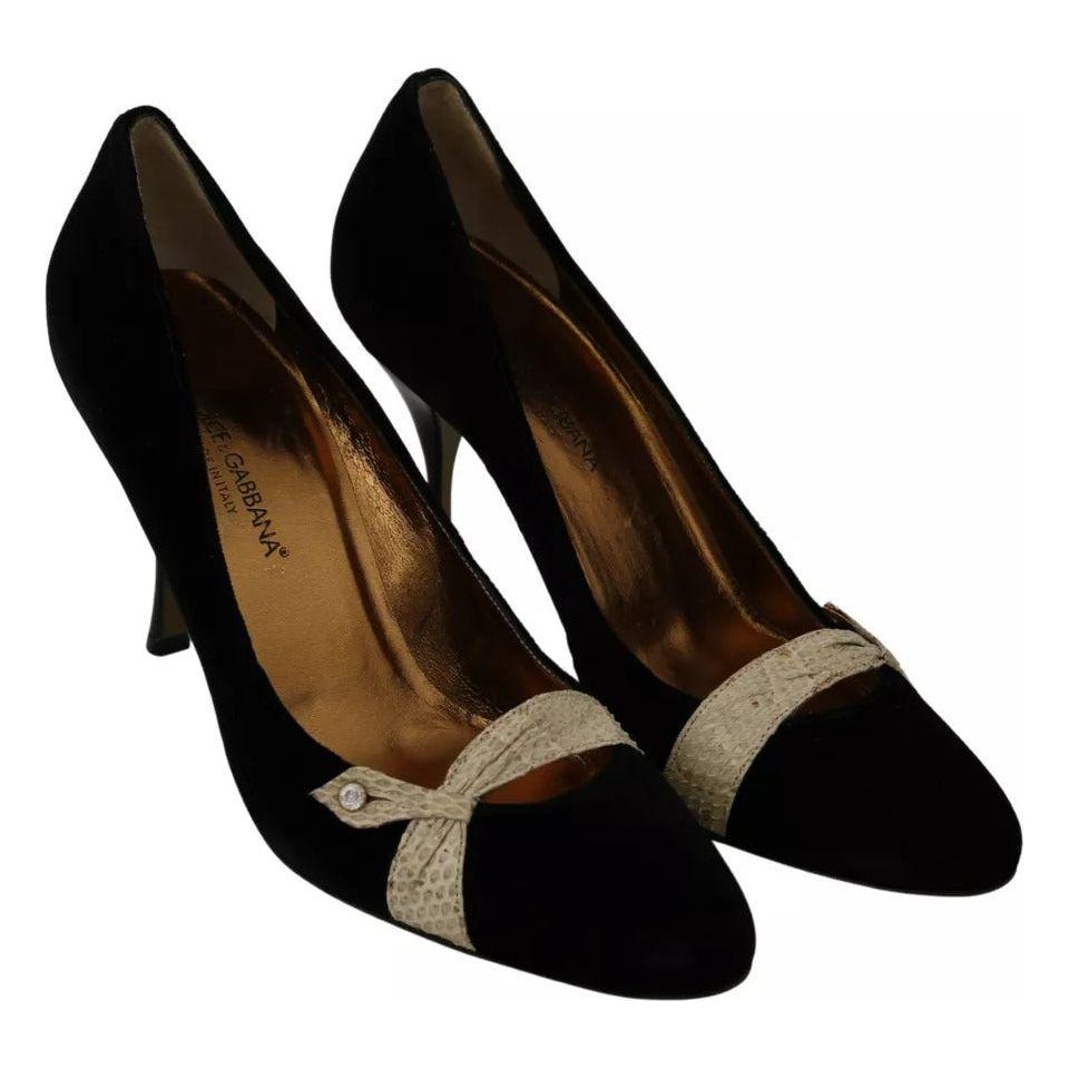 Dolce & Gabbana Black Velvet Ayers High Heels Pumps Shoes Dolce & Gabbana Rosy Brown
