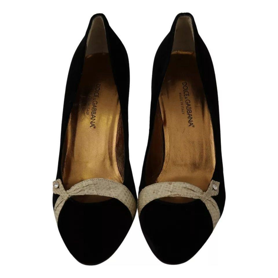 Dolce & Gabbana Black Velvet Ayers High Heels Pumps Shoes Dolce & Gabbana Rosy Brown