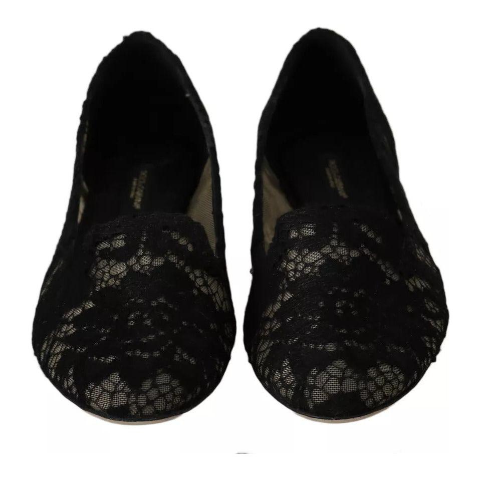 Dolce & Gabbana Black Floral Lace Loafers Flats Shoes Dolce & Gabbana Black