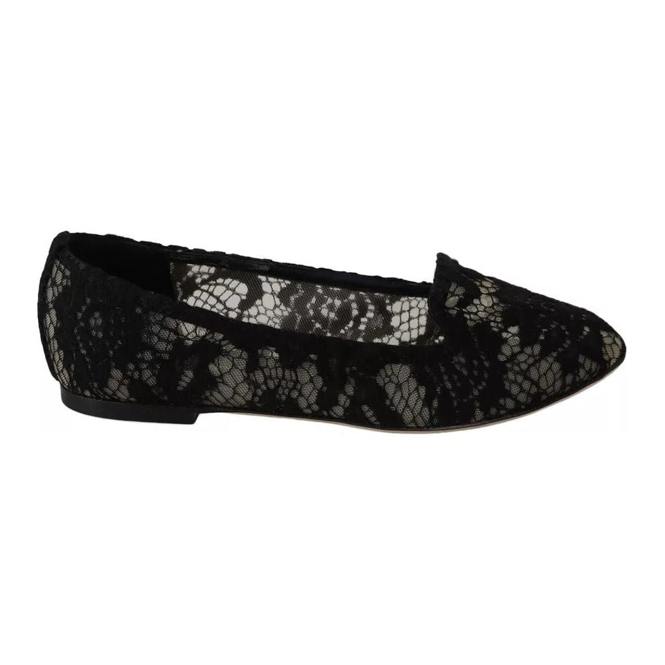 Dolce & Gabbana Black Floral Lace Loafers Flats Shoes Dolce & Gabbana Black