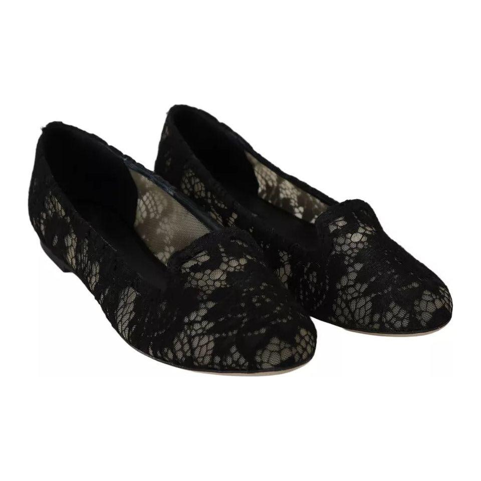 Dolce & Gabbana Black Floral Lace Loafers Flats Shoes Dolce & Gabbana Black