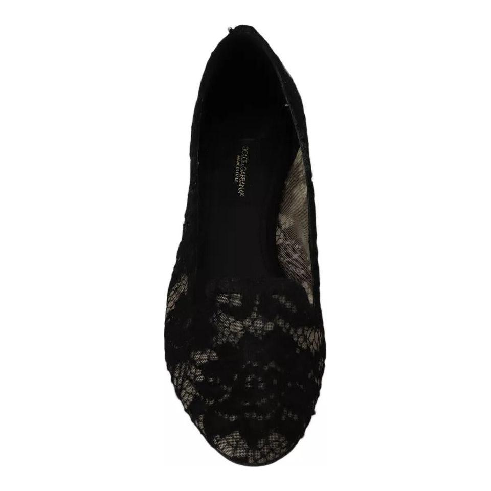 Dolce & Gabbana Black Floral Lace Loafers Flats Shoes Dolce & Gabbana Black