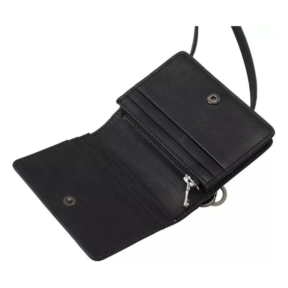 Dolce & Gabbana Black Leather Bifold Shoulder Sling Women Wallet Dolce & Gabbana Dark Slate Gray