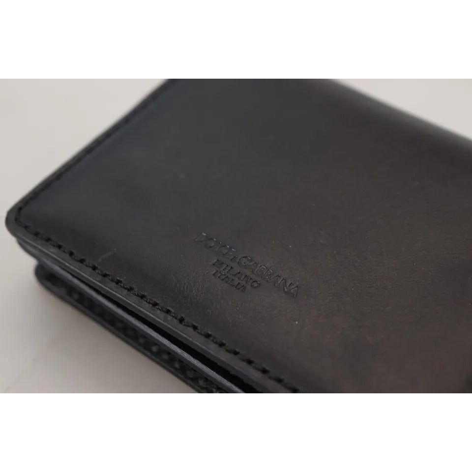 Dolce & Gabbana Black Leather Bifold Shoulder Sling Women Wallet Dolce & Gabbana Dark Slate Gray