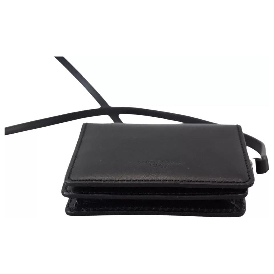 Dolce & Gabbana Black Leather Bifold Shoulder Sling Women Wallet Dolce & Gabbana Dark Slate Gray