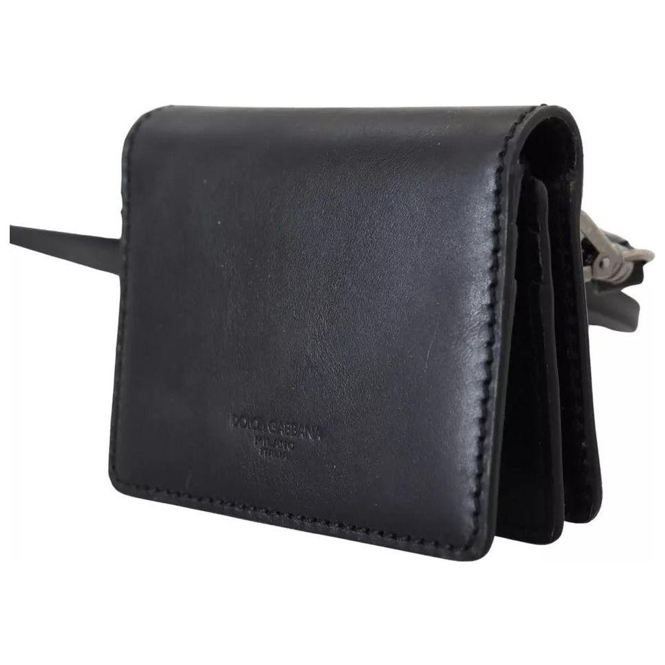 Dolce & Gabbana Black Leather Bifold Shoulder Sling Women Wallet Dolce & Gabbana Dark Slate Gray