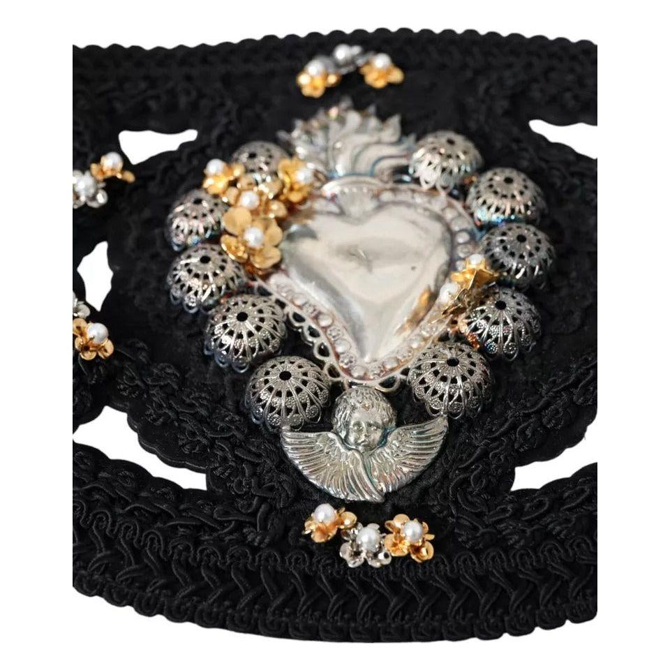 Dolce & Gabbana Black Canvas Embellished Waist Women Belt Dolce & Gabbana Gray