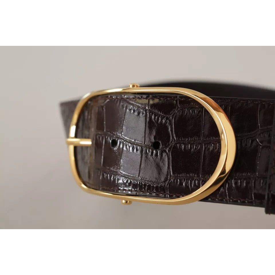 Dolce & Gabbana Brown Crocodile Pattern Leather Gold Oval Buckle Belt WMB129-75