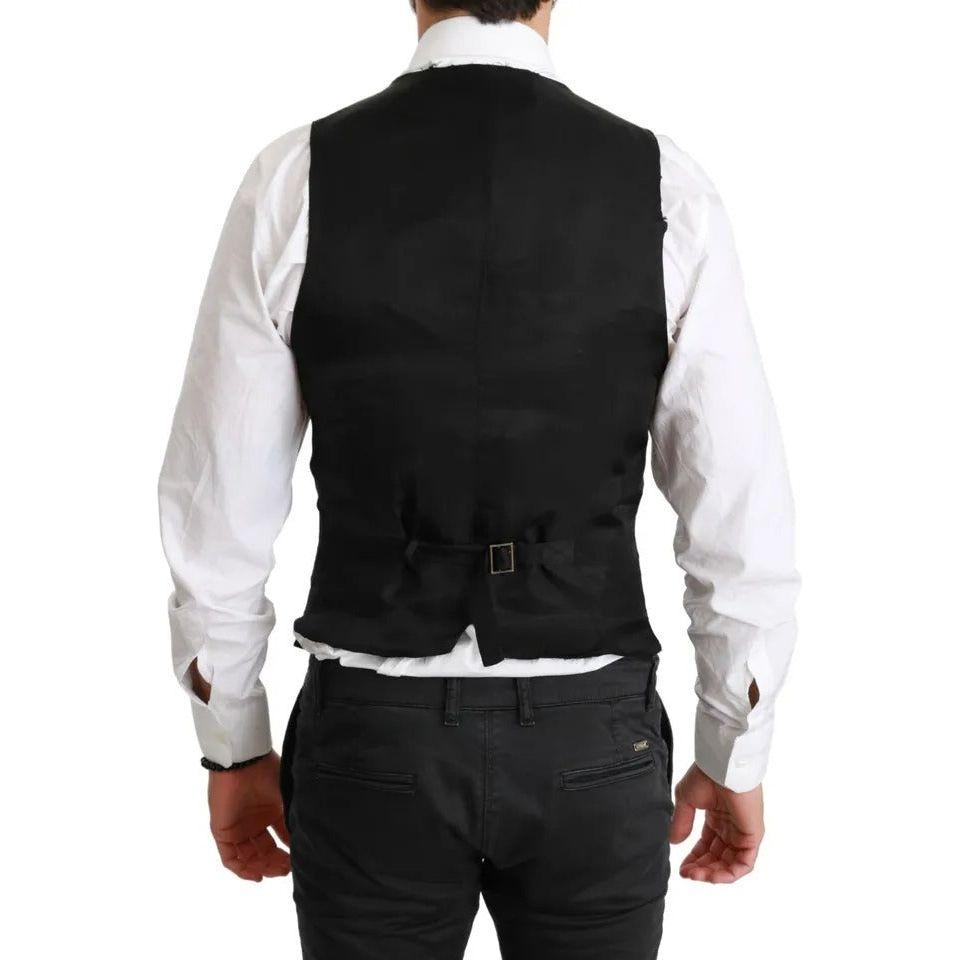Dolce & Gabbana Black Solid STAFF Slim Fit Waistcoat Vest Dolce & Gabbana Black