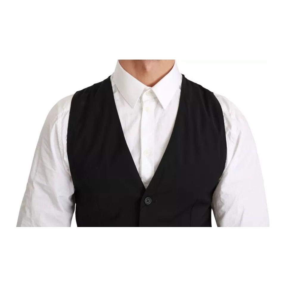 Dolce & Gabbana Black Solid STAFF Slim Fit Waistcoat Vest Dolce & Gabbana Light Gray