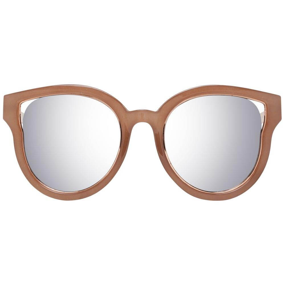 Guess brown women's butterfly sunglasses with brown metal and plastic frame, mirrored silver lenses, full-rim, UV protection.