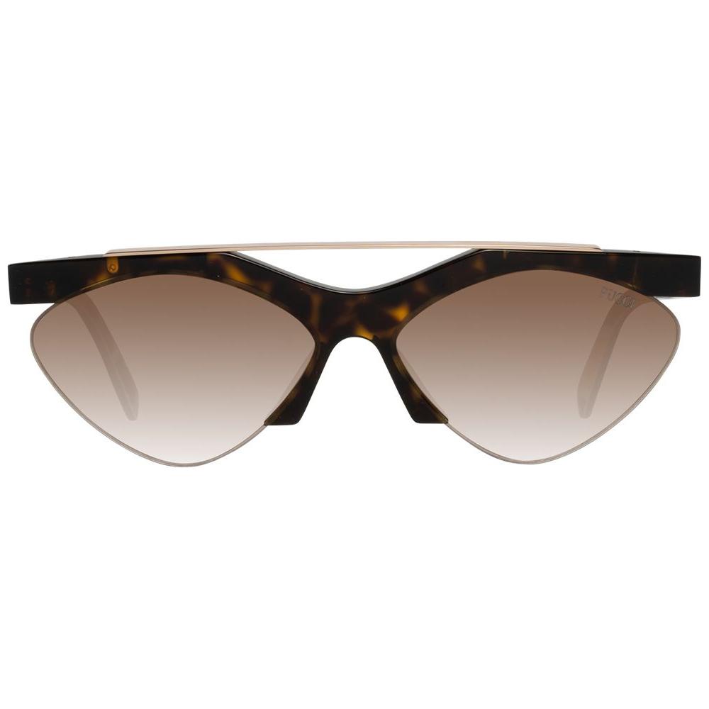 Emilio Pucci brown cat-eye women's sunglasses in metal and plastic with gradient lenses, 100% UVA & UVB protection, half-rim style.
