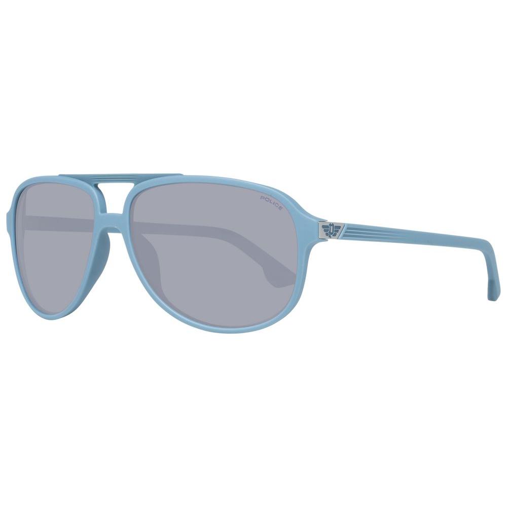 Police gray aviator sunglasses with grey plastic frame, mirrored gradient lenses, full-rim style, and 100% UVA & UVB protection.