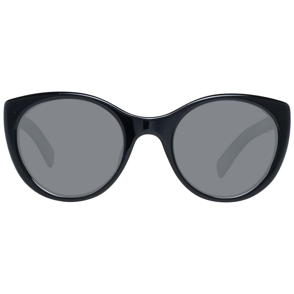 Ermenegildo Zegna black women's round plastic sunglasses with grey lenses, full-rim style, 100% UVA & UVB protection, size 53-23-150.