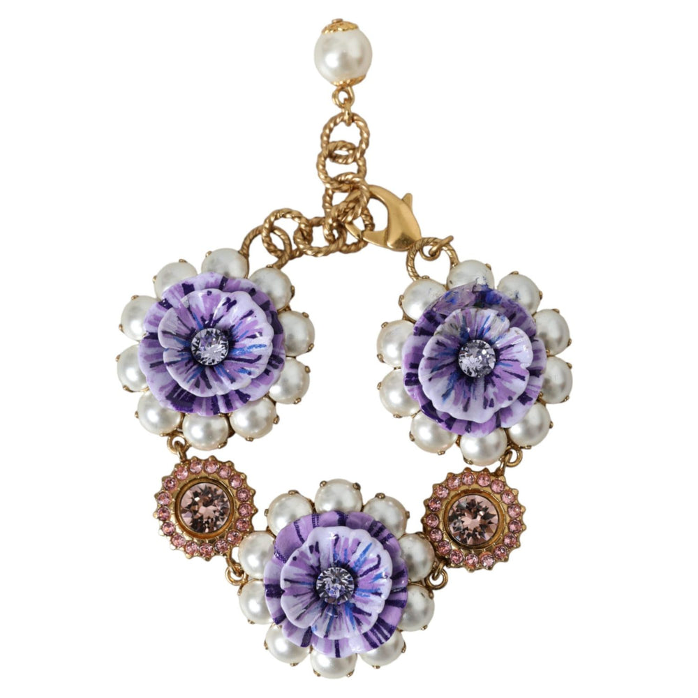 Dolce & Gabbana Gold FIORI BLOOMING Floral Baroque Crystals Bracelet