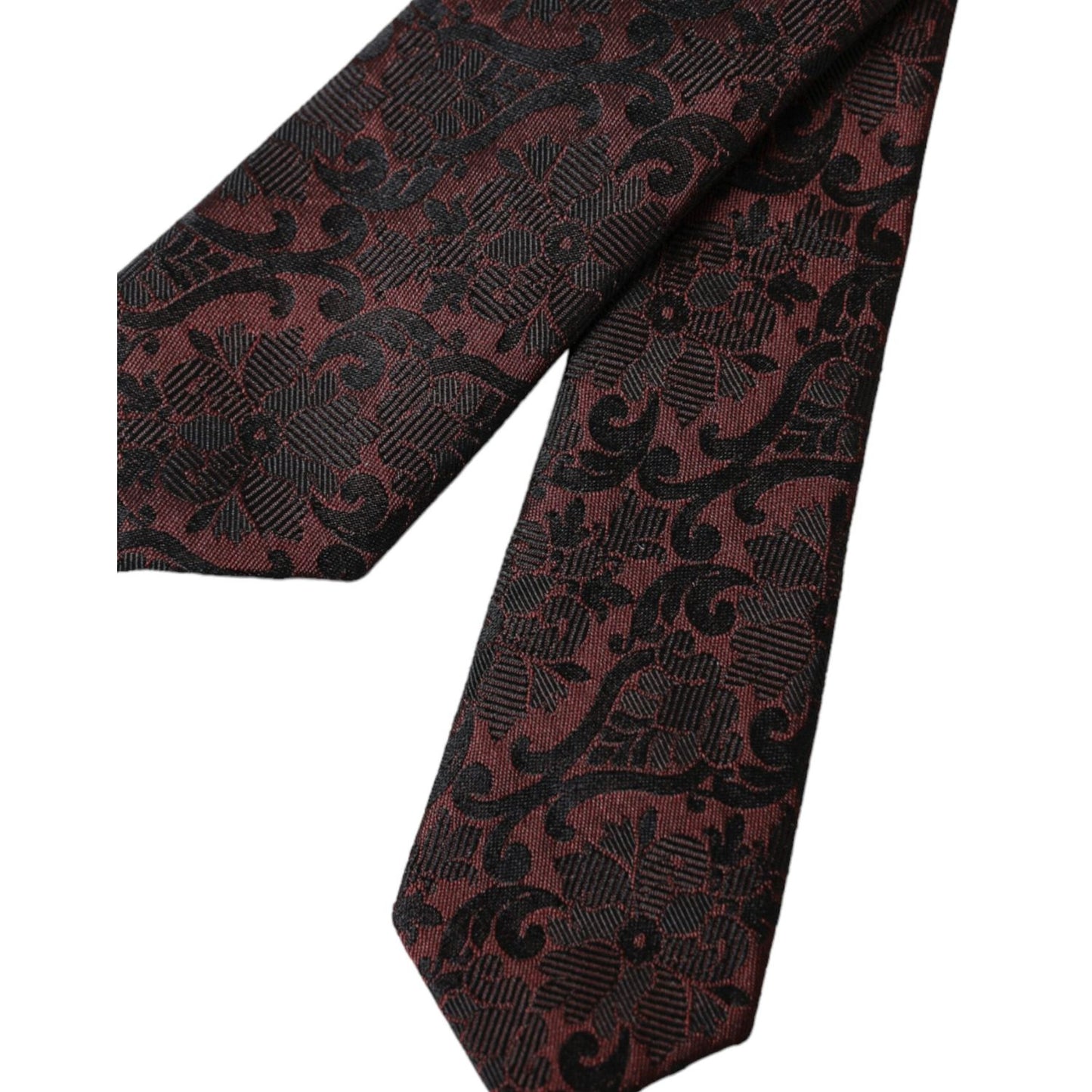 Dolce & Gabbana Maroon Floral Fantasy Silk Adjustable Men Tie KRA3323