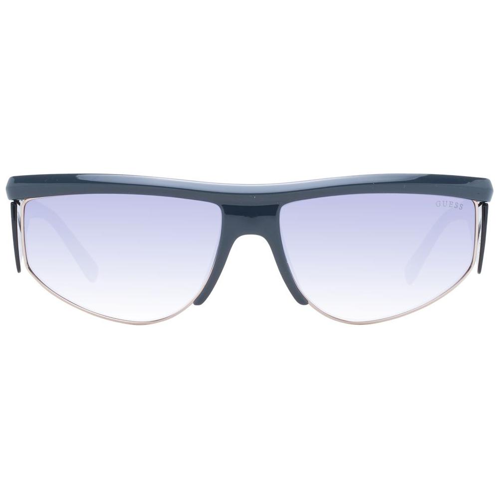 Guess gray men's full-rim sunglasses with mirrored purple gradient lenses, plastic frame, size 62, 100% UVA/UVB protection.