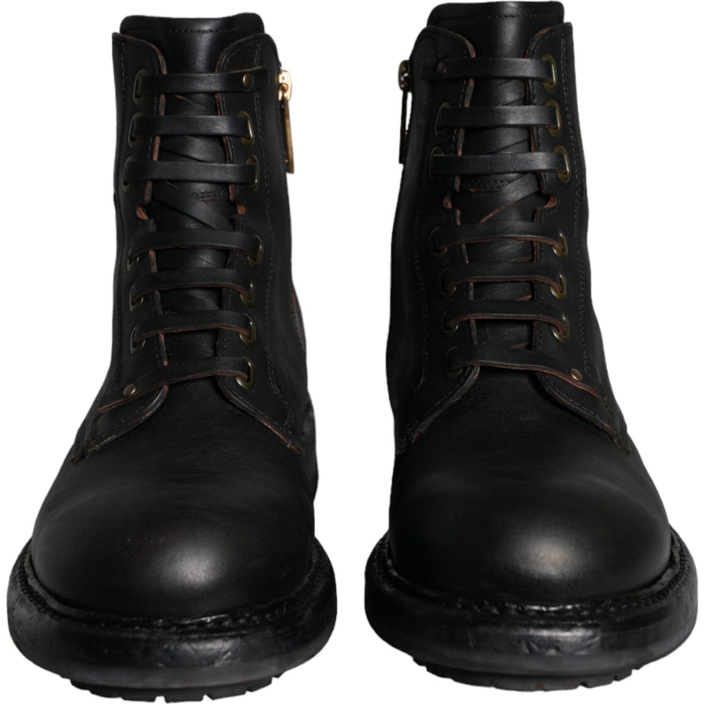 Dolce & Gabbana Black Lace Up Mid Calf Boots Men Shoes MV5870-40