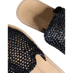 Dolce & Gabbana Black Monochrome Braided Raffia Slides Shoes MV6101-42