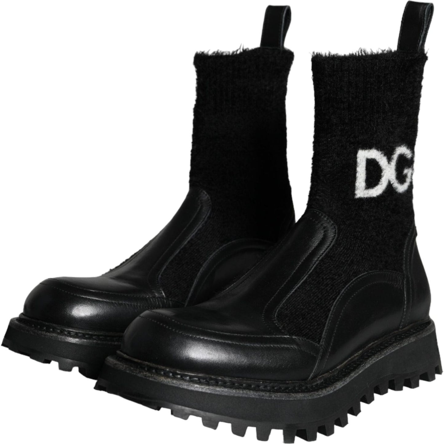 Dolce & Gabbana Black DG Logo Horse Sock Ankle Boots Shoes Dolce & Gabbana Black
