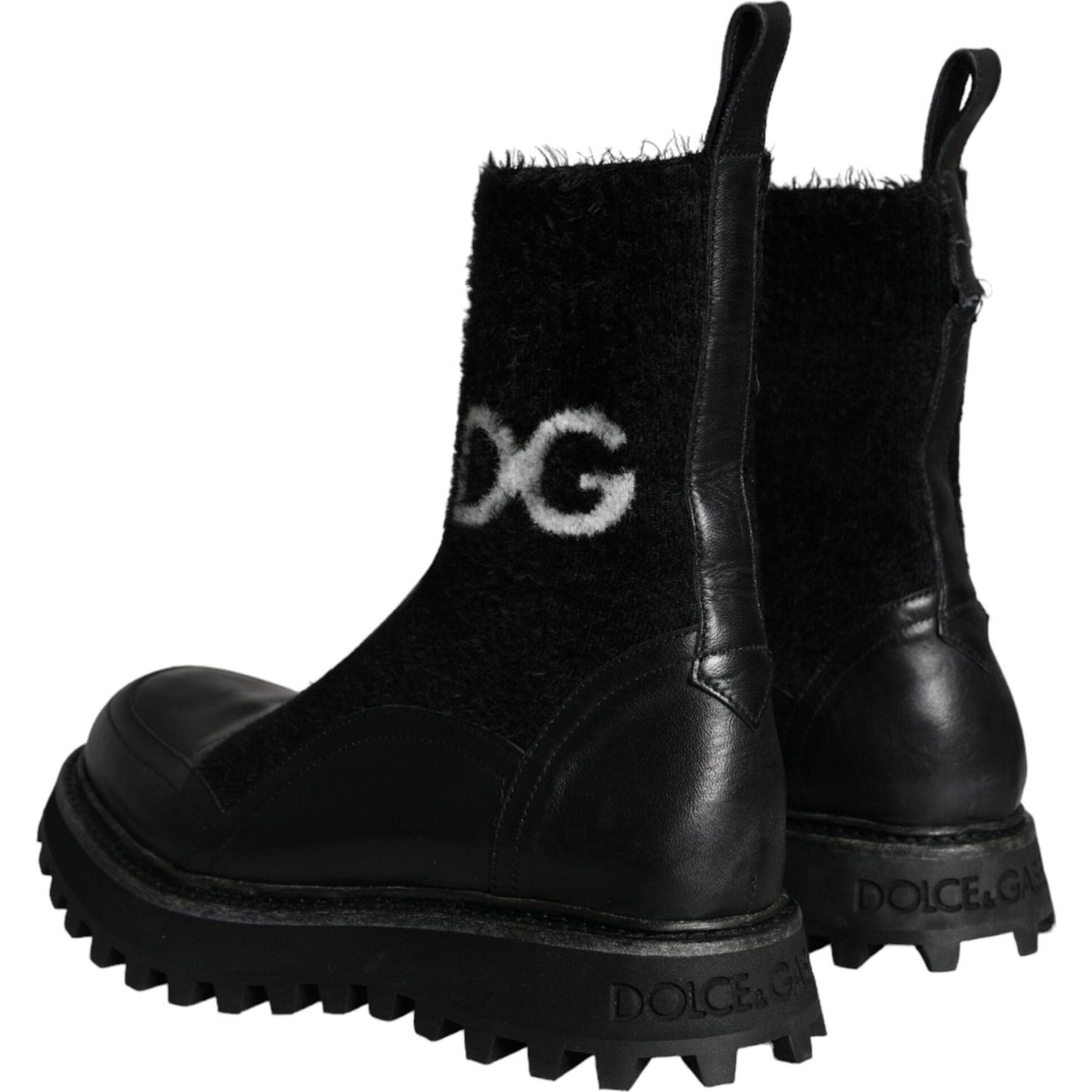 Dolce & Gabbana Black DG Logo Horse Sock Ankle Boots Shoes Dolce & Gabbana Black