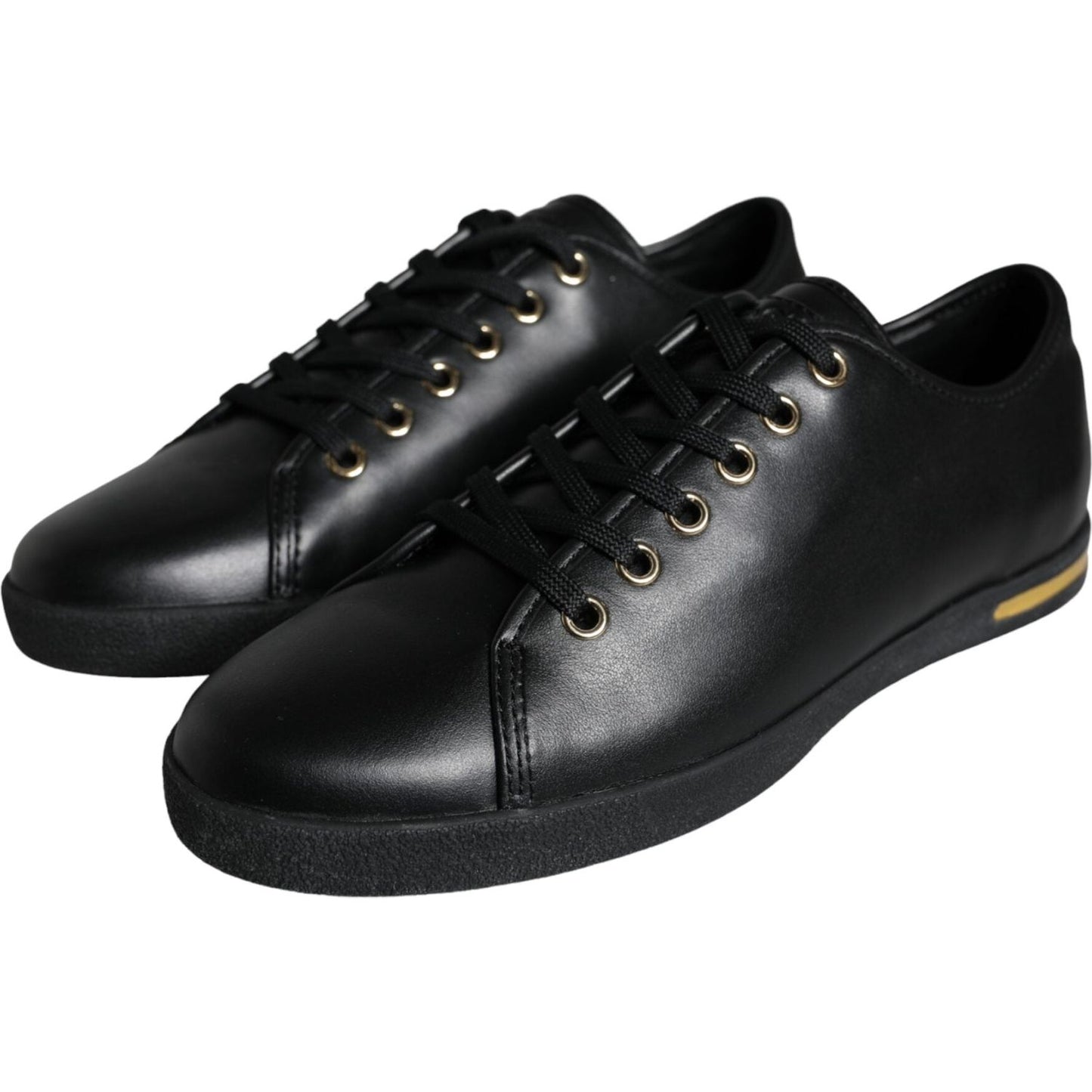 Dolce & Gabbana Black Gold Leather Classic Sneakers Shoes Dolce & Gabbana Black