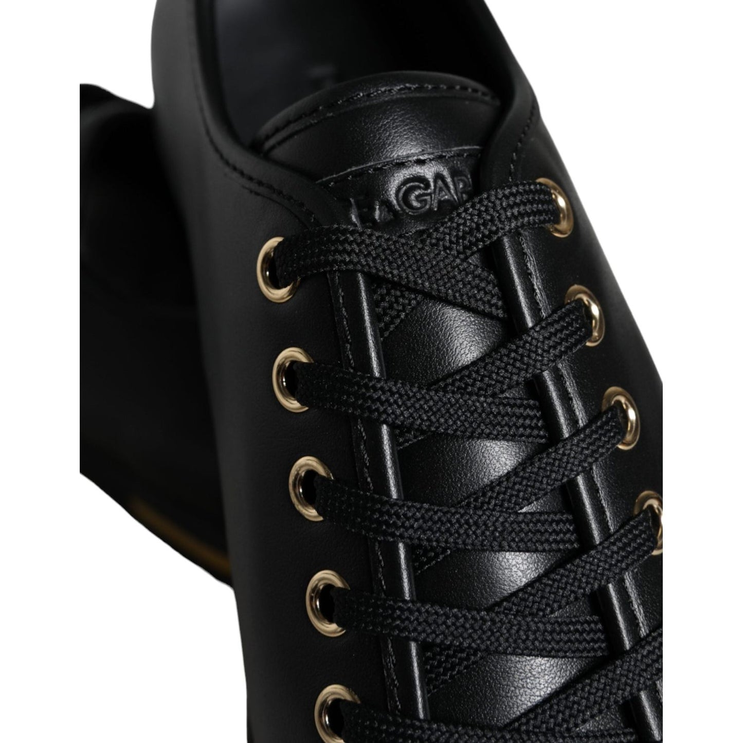 Dolce & Gabbana Black Gold Leather Classic Sneakers Shoes Dolce & Gabbana Black