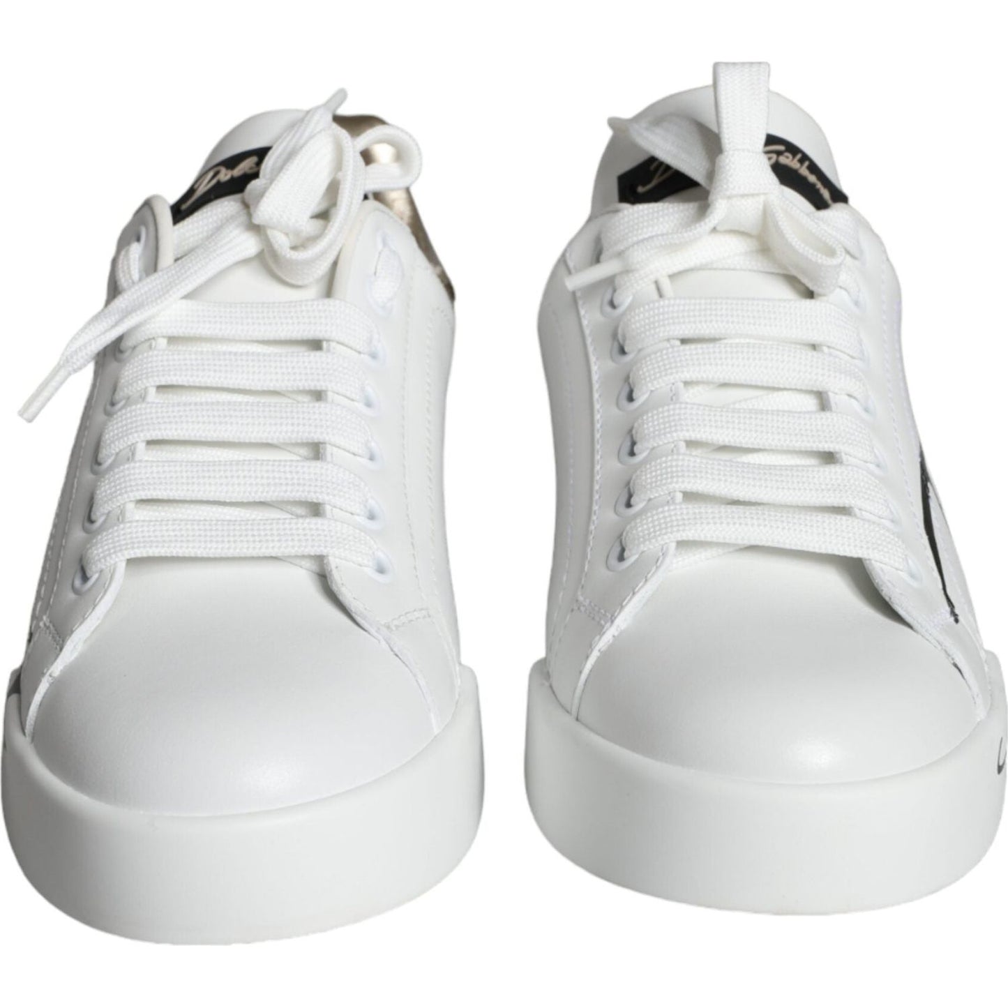 Dolce & Gabbana White Gold Portofino Low Top Leather Sneakers Shoes Dolce & Gabbana Light Gray