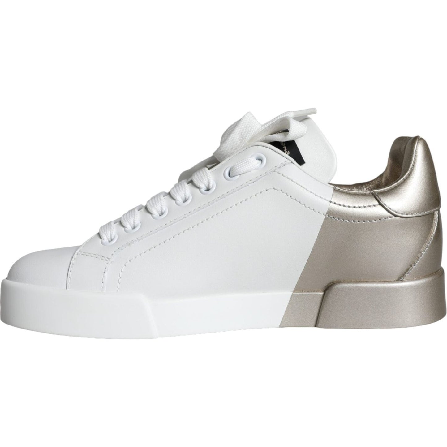 Dolce & Gabbana White Gold Portofino Low Top Leather Sneakers Shoes Dolce & Gabbana Light Gray